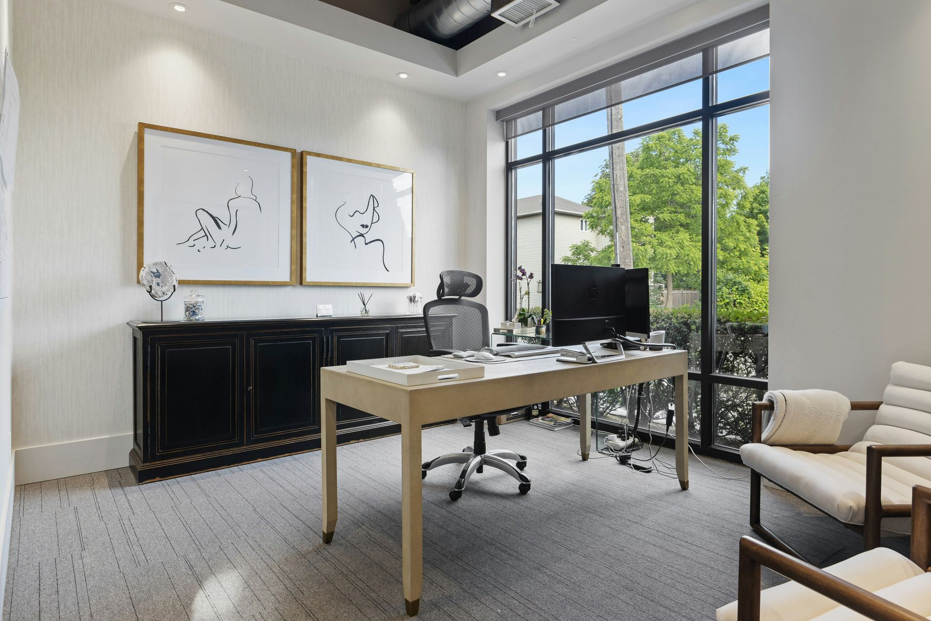 a room with a table and chairs